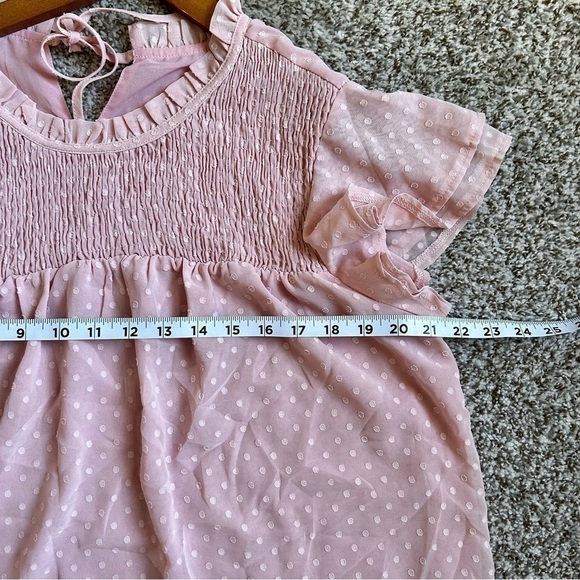 🦋 Pink Polka Dot Lace Ruffle Short Sleeve Blouse XL Valentine’s Day - Picture 4 of 5